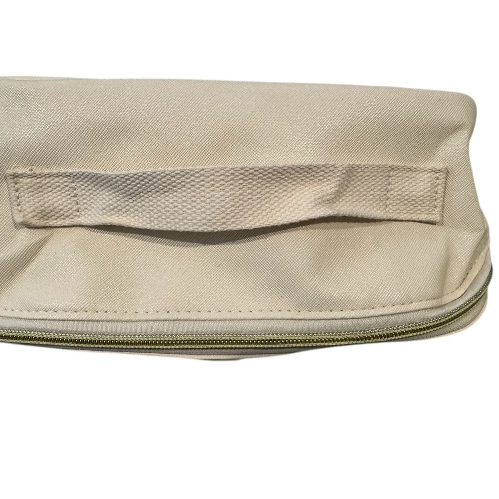 Beige Pouch Cosmetic Bag with Pink‎ Initial A , multiple pocket organizer